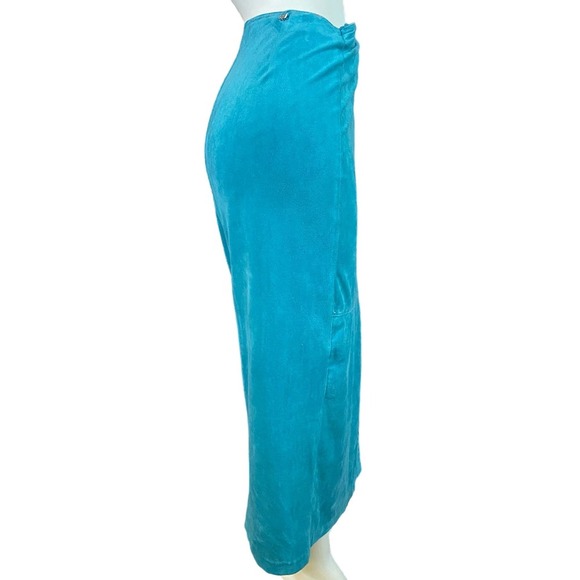 90's Vintage Aqua Faux Suede Wrap Skirt by Equestrian Design - Picture 4 of 9